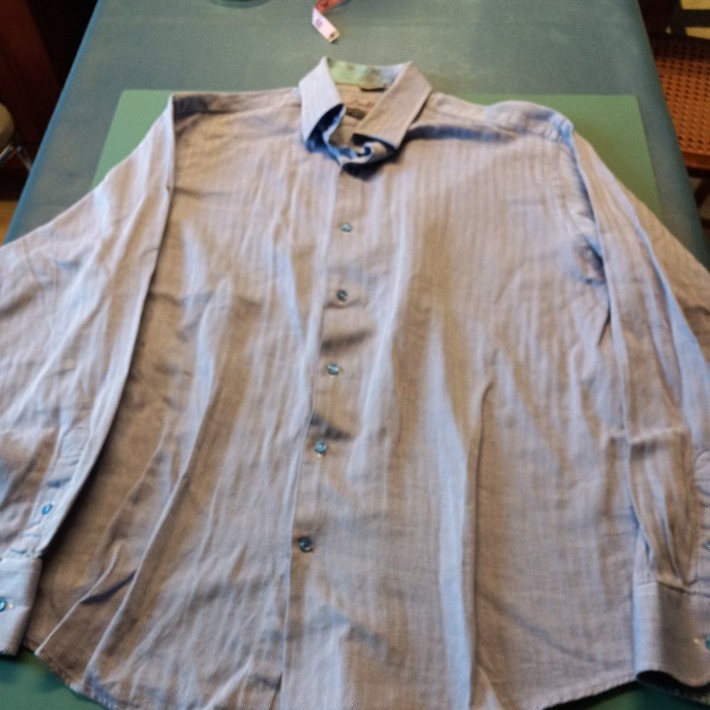 Luchiano Visconti Black Cotton Men's large Long Sleeve Dress Shirt